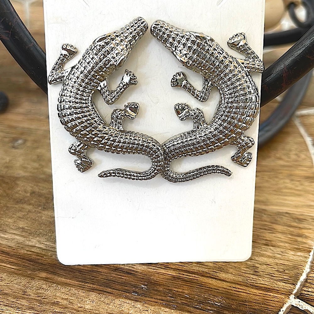 Silver gator earrings